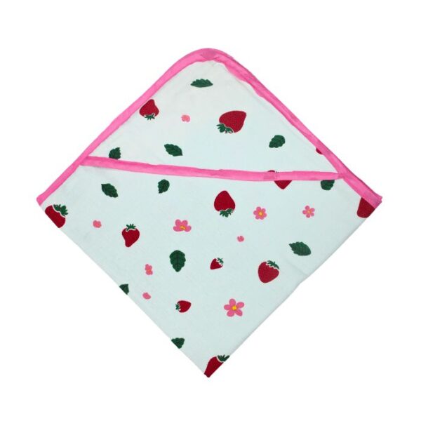 Muslin Hooded Receiving Blanket 8-Layer Strawberry