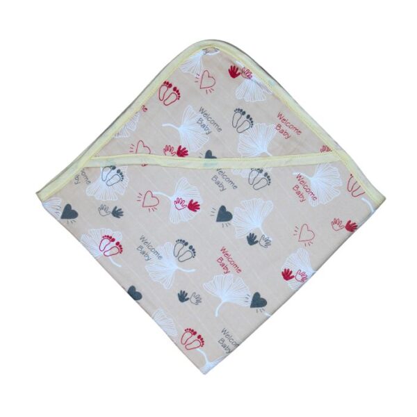 Muslin Hooded Receiving Blanket 8-Layer Welcome Baby With Flower