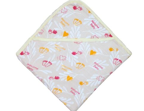 Muslin Hooded Receiving Blanket 8-Layer Welcome Baby With Leaf