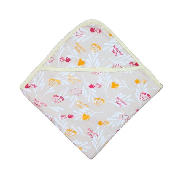 Muslin Hooded Receiving Blanket 8-Layer Welcome Baby With Leaf